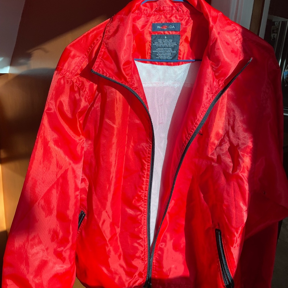 Nautica Red Bomber Jacket Lightweight Sporty Style